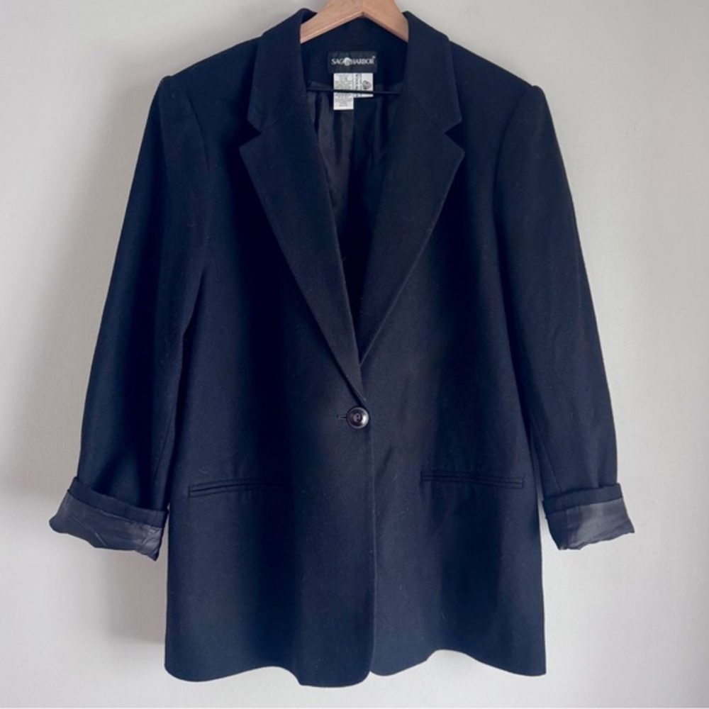 Vintage 90’s Sag Harbor Black Wool One Button Blazer Plus Size 18